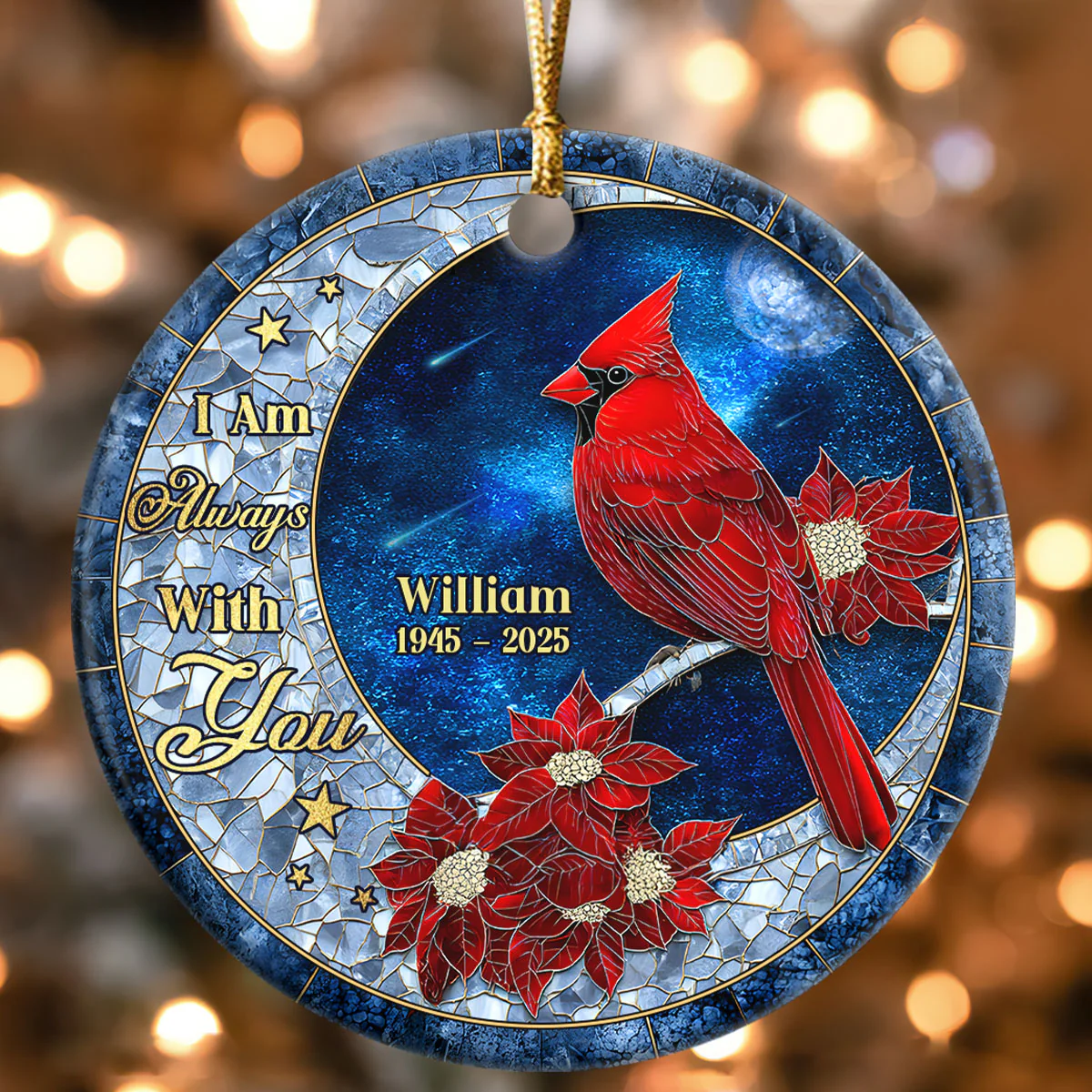 Cardinal From Heaven - Personalized Round Shaped Ceramic Ornament - Image 4