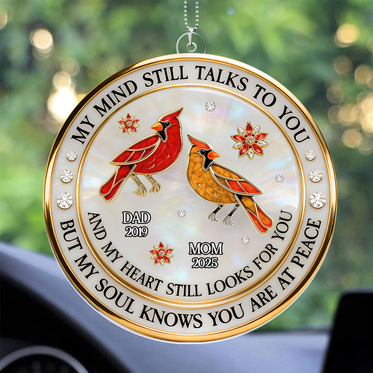 Cardinal Hummingbird My Mind My Heart My Soul - Personalized Car Acrylic Hanging Ornament - Image 3