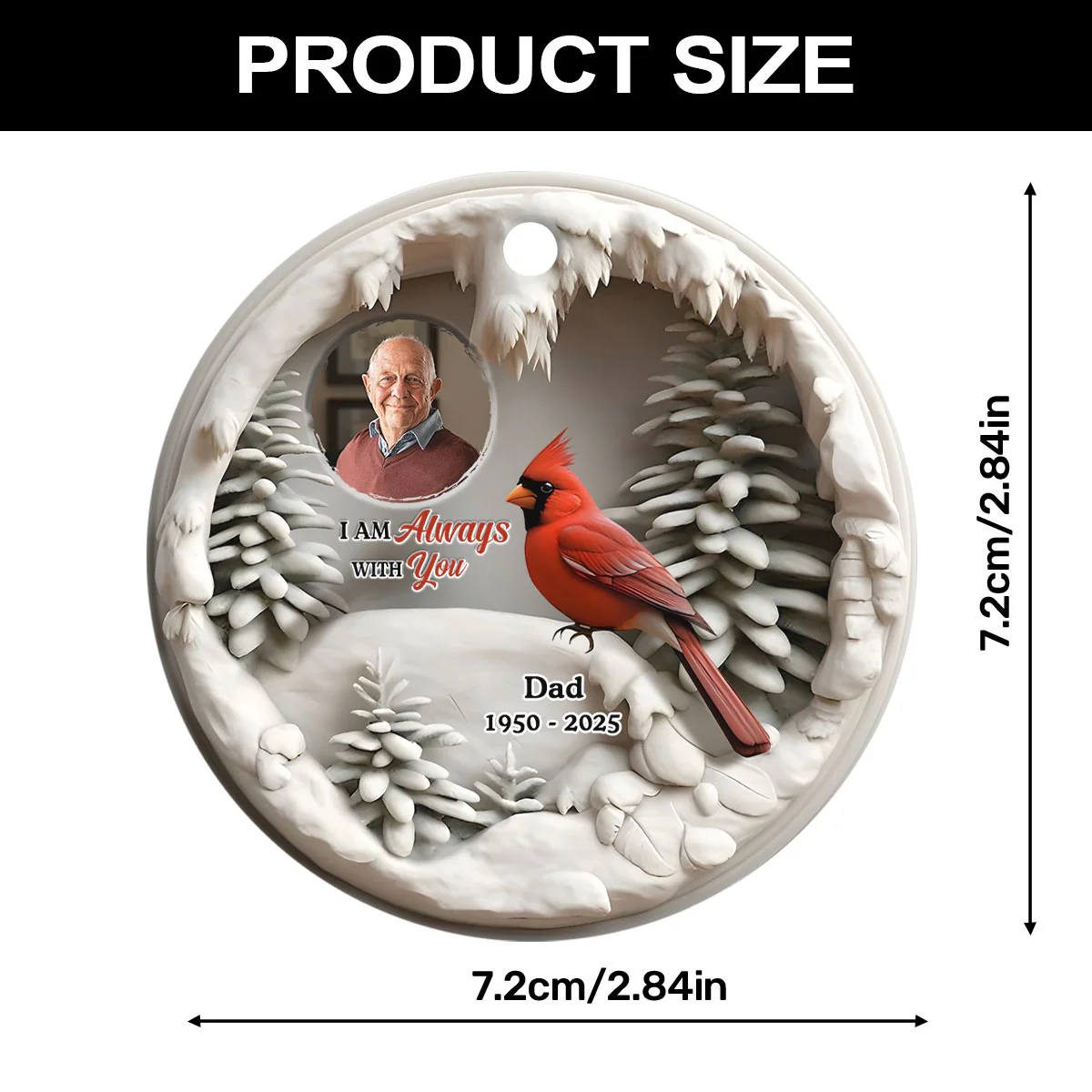 Cardinal In Winter - Personalized Round Shaped Ceramic Ornament - Image 7