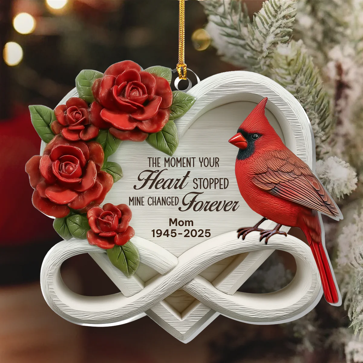 Cardinal Memory Heart - Personalized 1-Layer Acrylic Ornament - Image 4