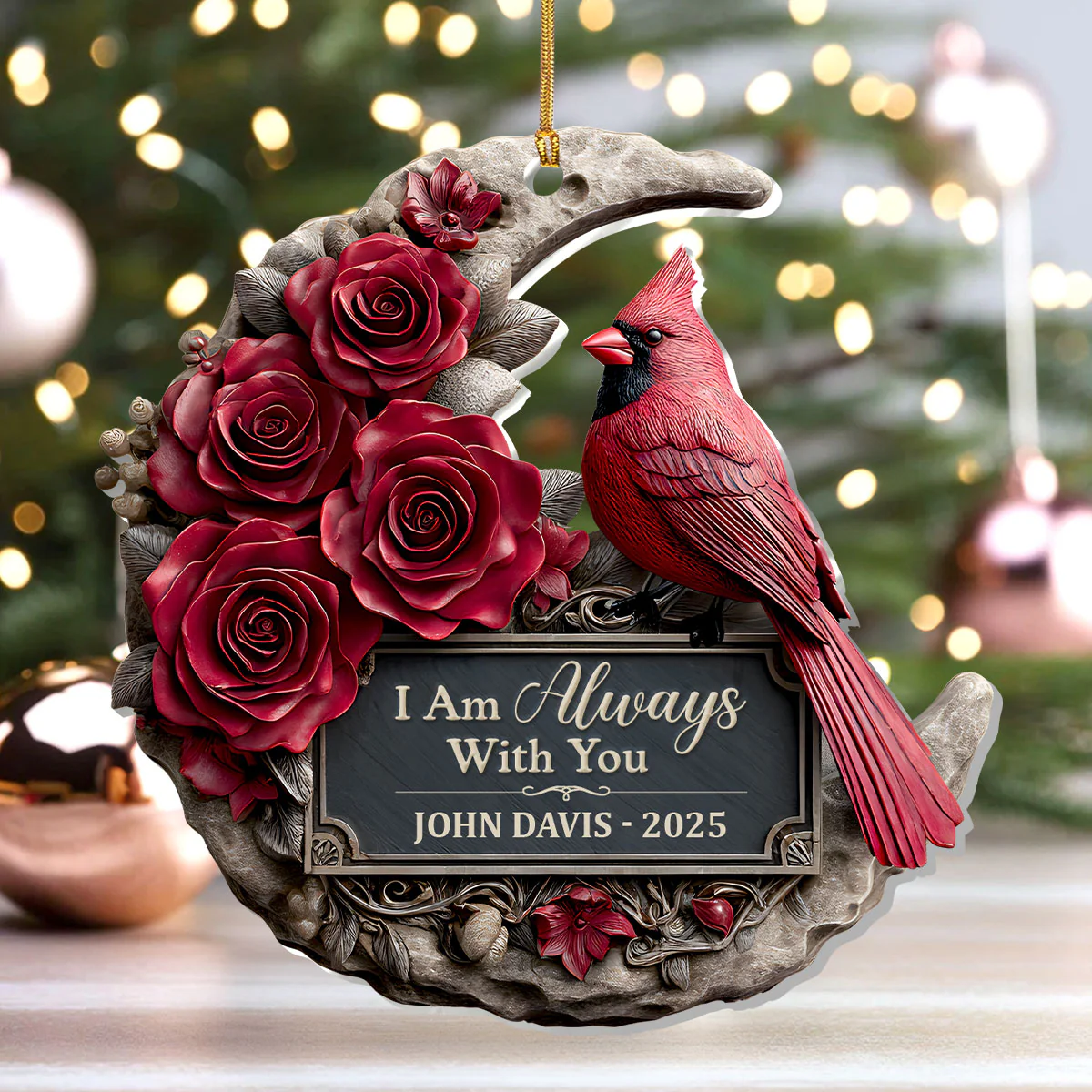 Cardinal Moon Memorial - Personalized 1-Layer Acrylic Ornament - Image 4