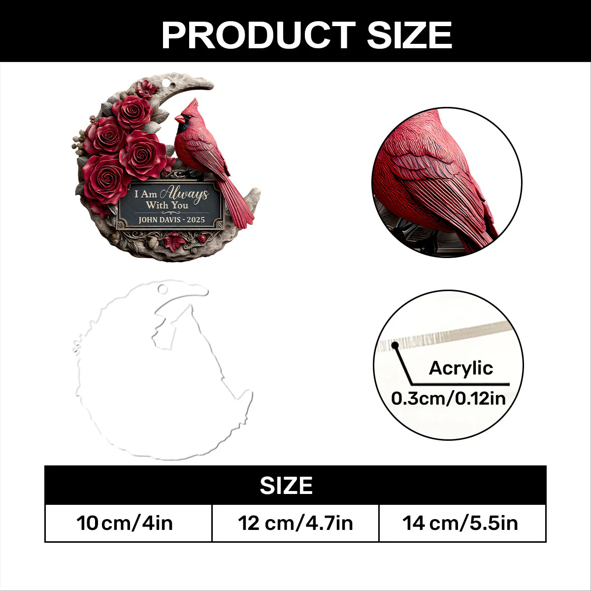 Cardinal Moon Memorial - Personalized 1-Layer Acrylic Ornament - Image 7