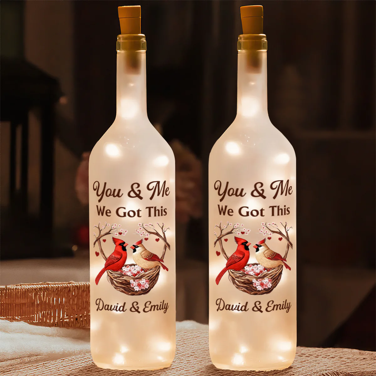 Cardinals In Bloom - Personalized Bottle Lamp - Image 2