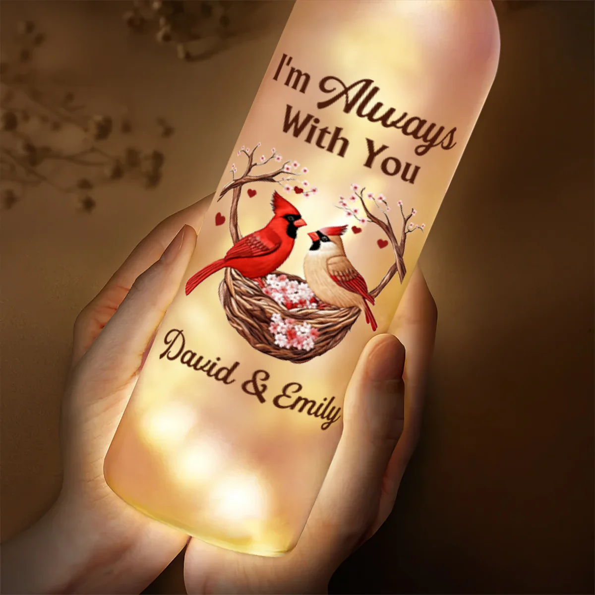 Cardinals In Bloom - Personalized Bottle Lamp - Image 3