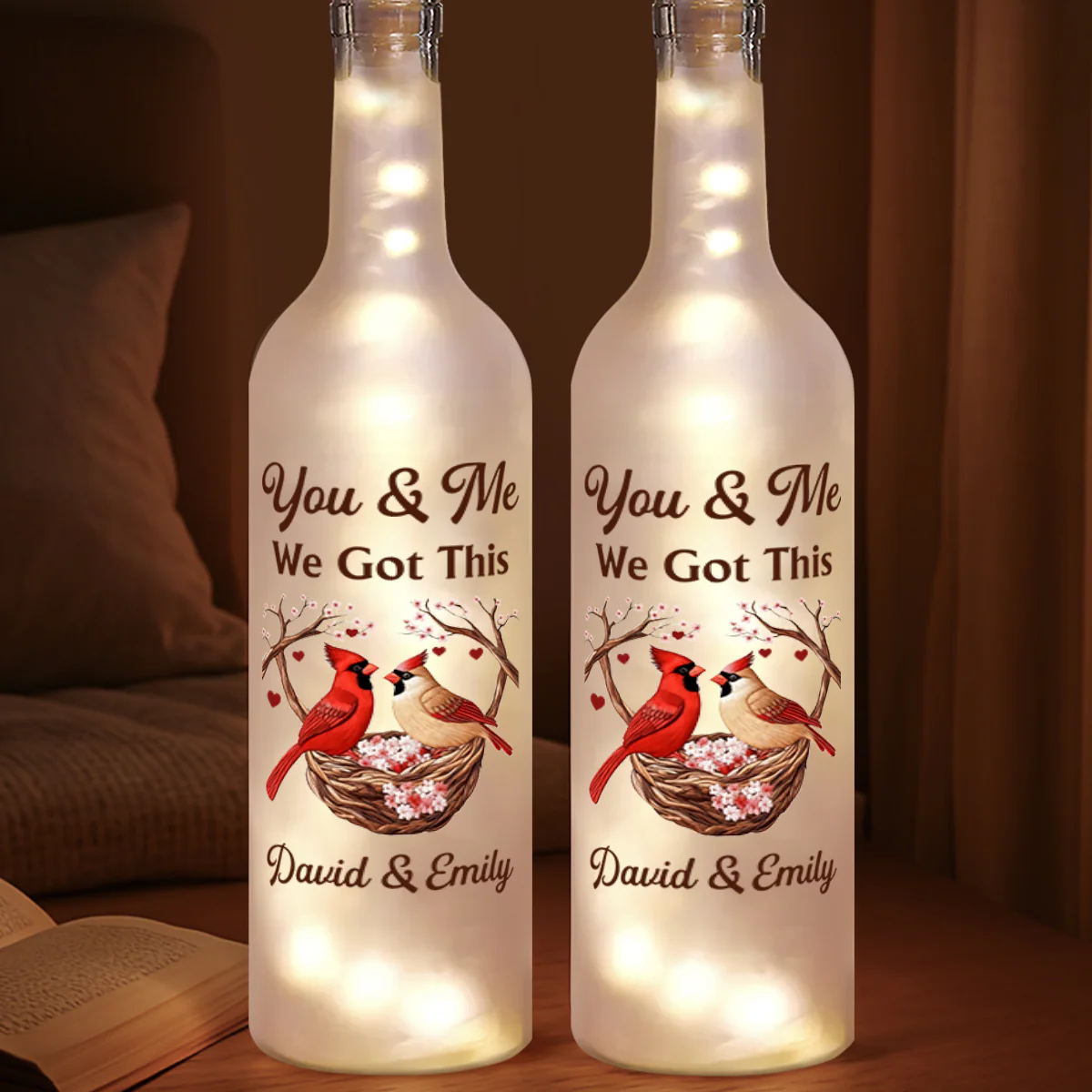 Cardinals In Bloom - Personalized Bottle Lamp - Image 4
