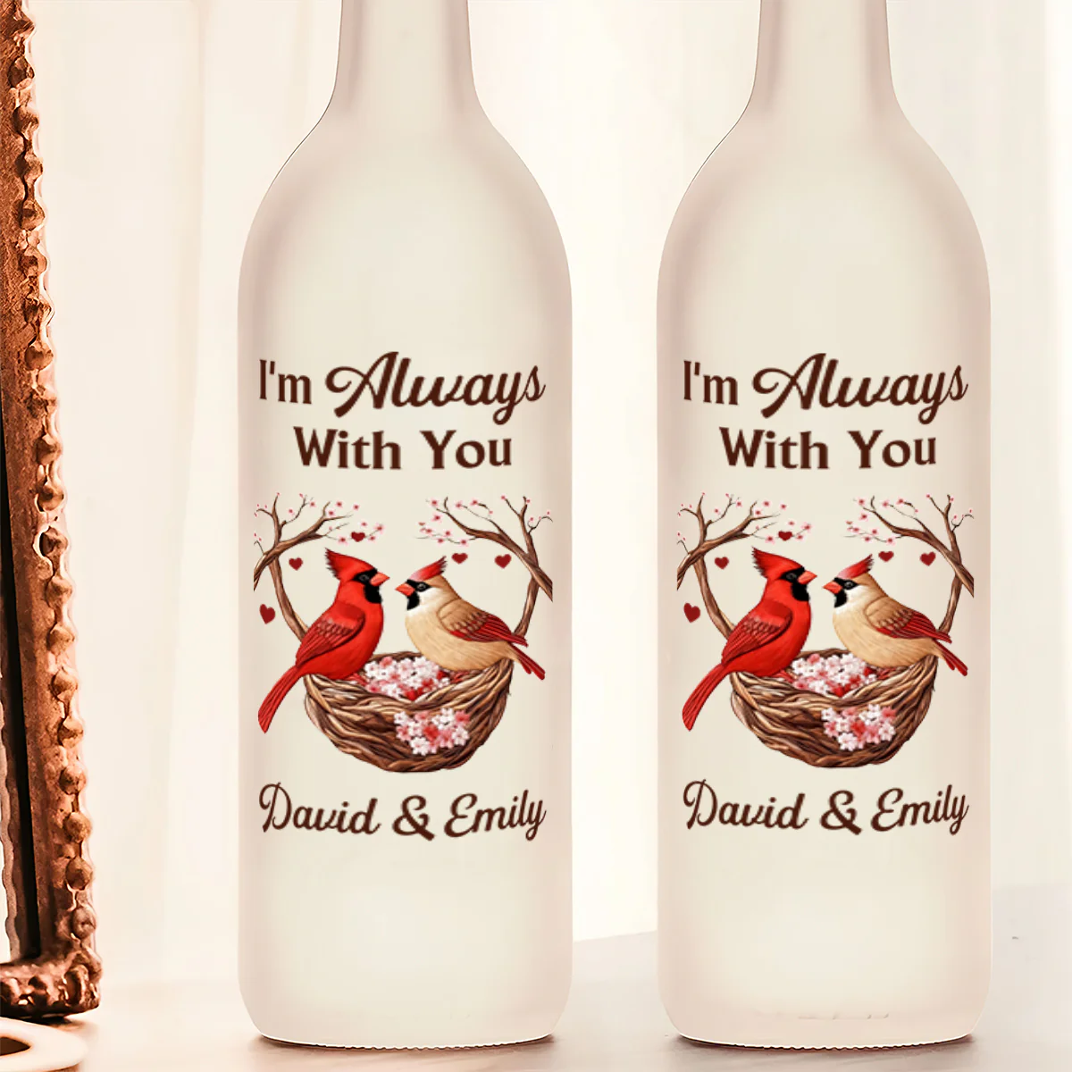 Cardinals In Bloom - Personalized Bottle Lamp - Image 5