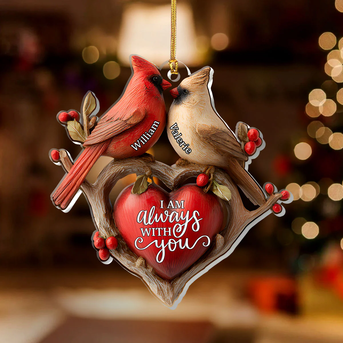 Cardinals Of Love - Personalized 1-Layer Acrylic Ornament - Image 2