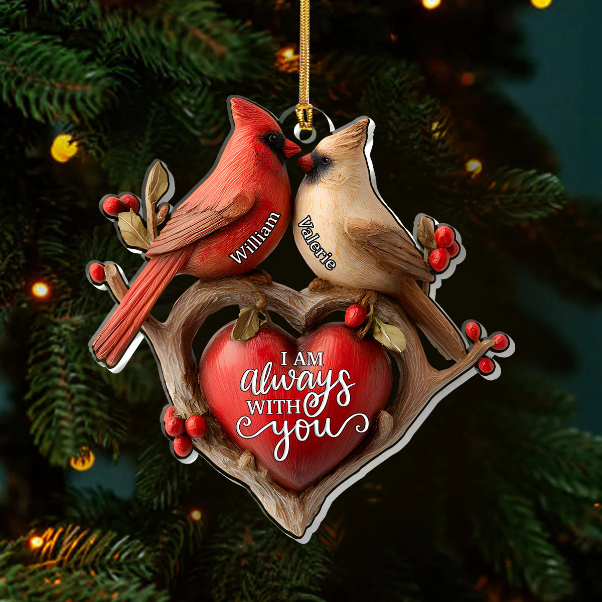 Cardinals Of Love - Personalized 1-Layer Acrylic Ornament - Image 3