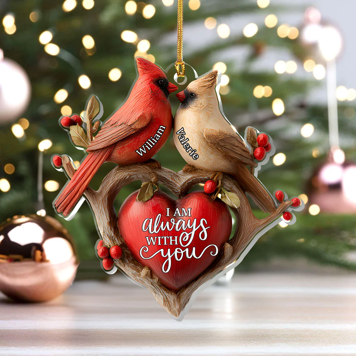 Cardinals Of Love - Personalized 1-Layer Acrylic Ornament - Image 4