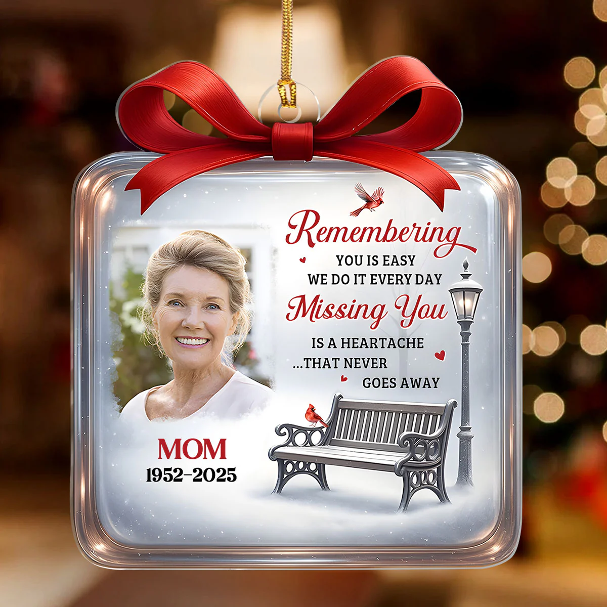 Cardinals Winter Memorial - Personalized 1-Layer Acrylic Ornament - Image 2