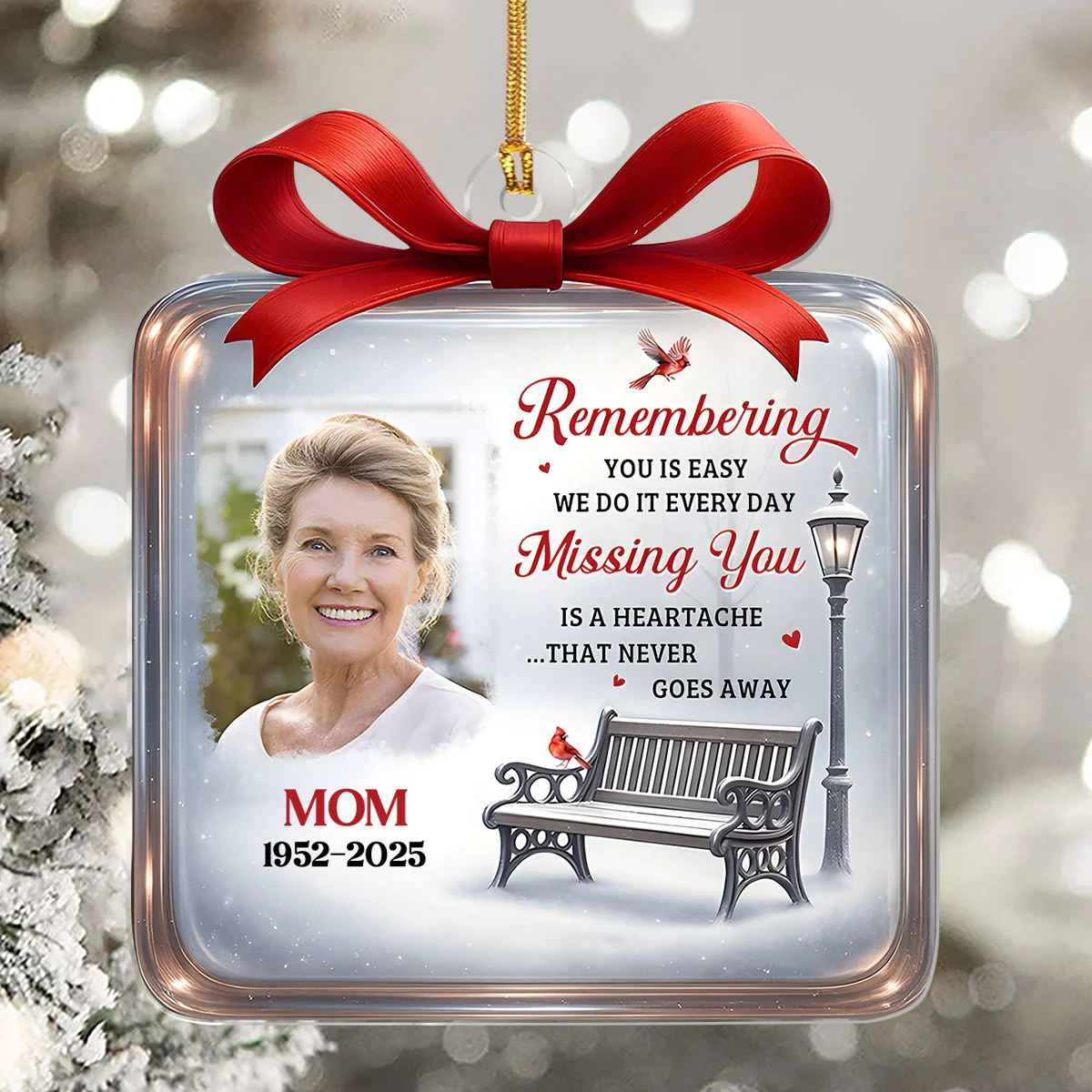 Cardinals Winter Memorial - Personalized 1-Layer Acrylic Ornament - Image 5