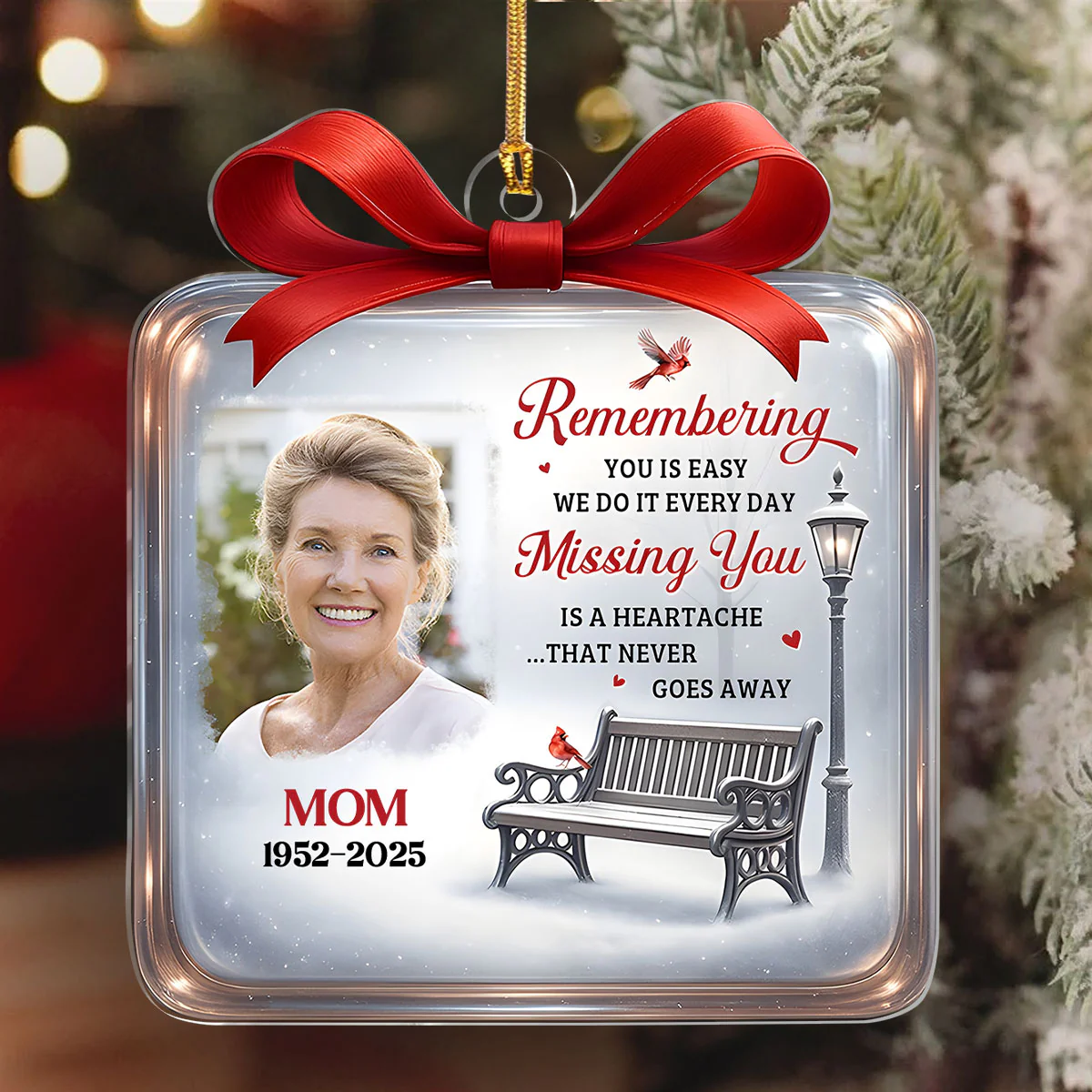 Cardinals Winter Memorial - Personalized 1-Layer Acrylic Ornament - Image 6