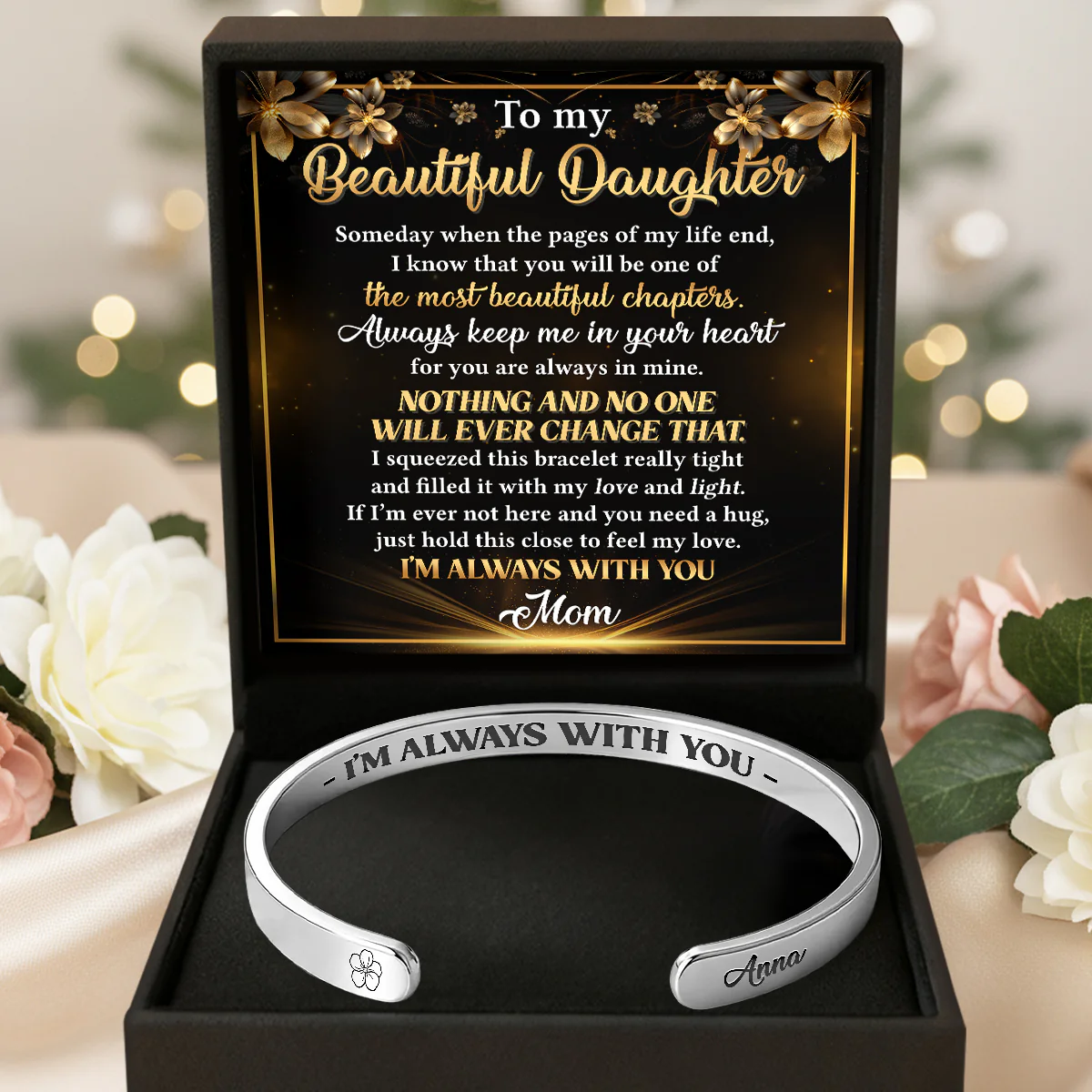Carry Me In Your Heart - Personalized Cuff Bangle Bracelet With Box