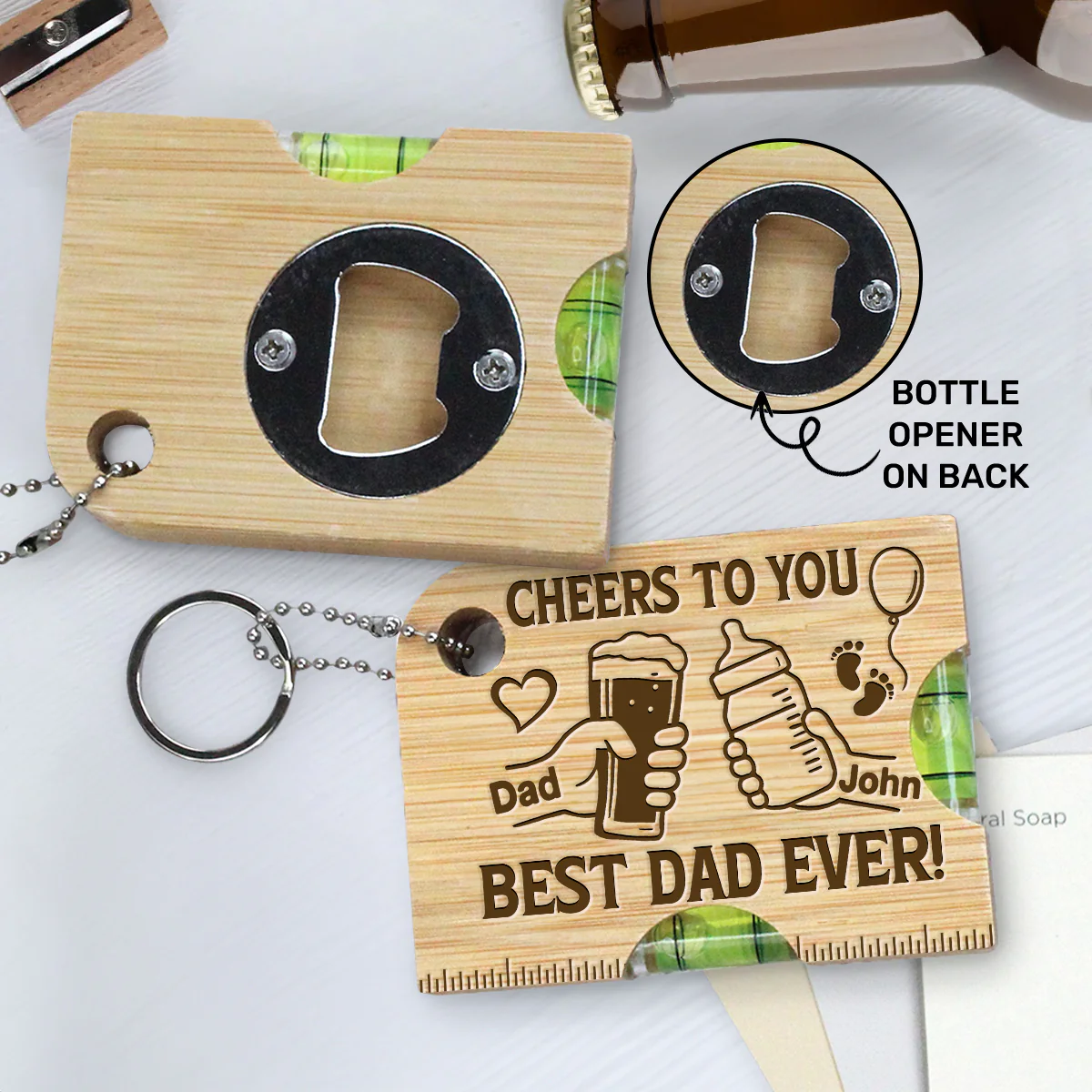 Cheers To You  - Personalized Spirit Level Bottle Opener Keyring