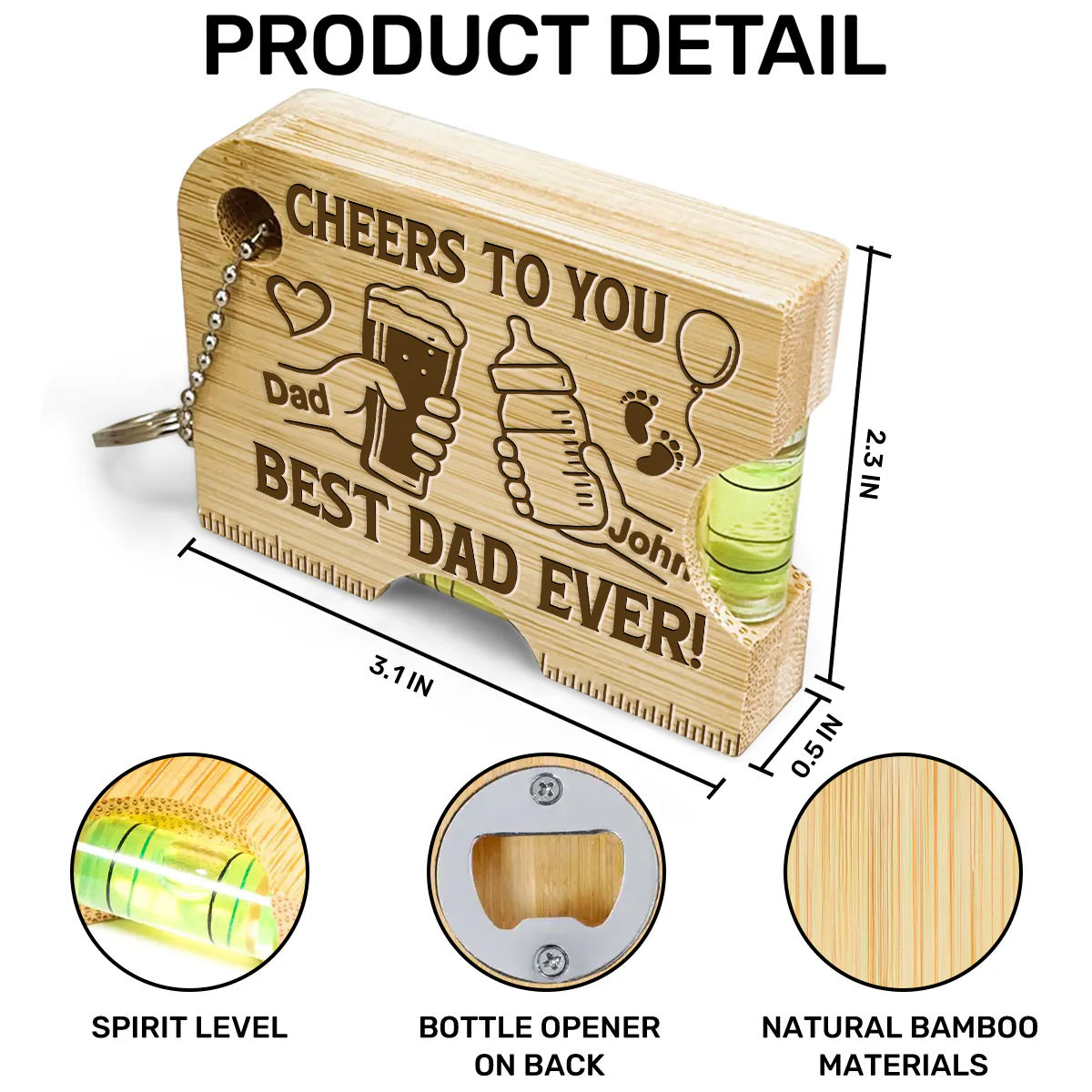 Cheers To You  - Personalized Spirit Level Bottle Opener Keyring - Image 6