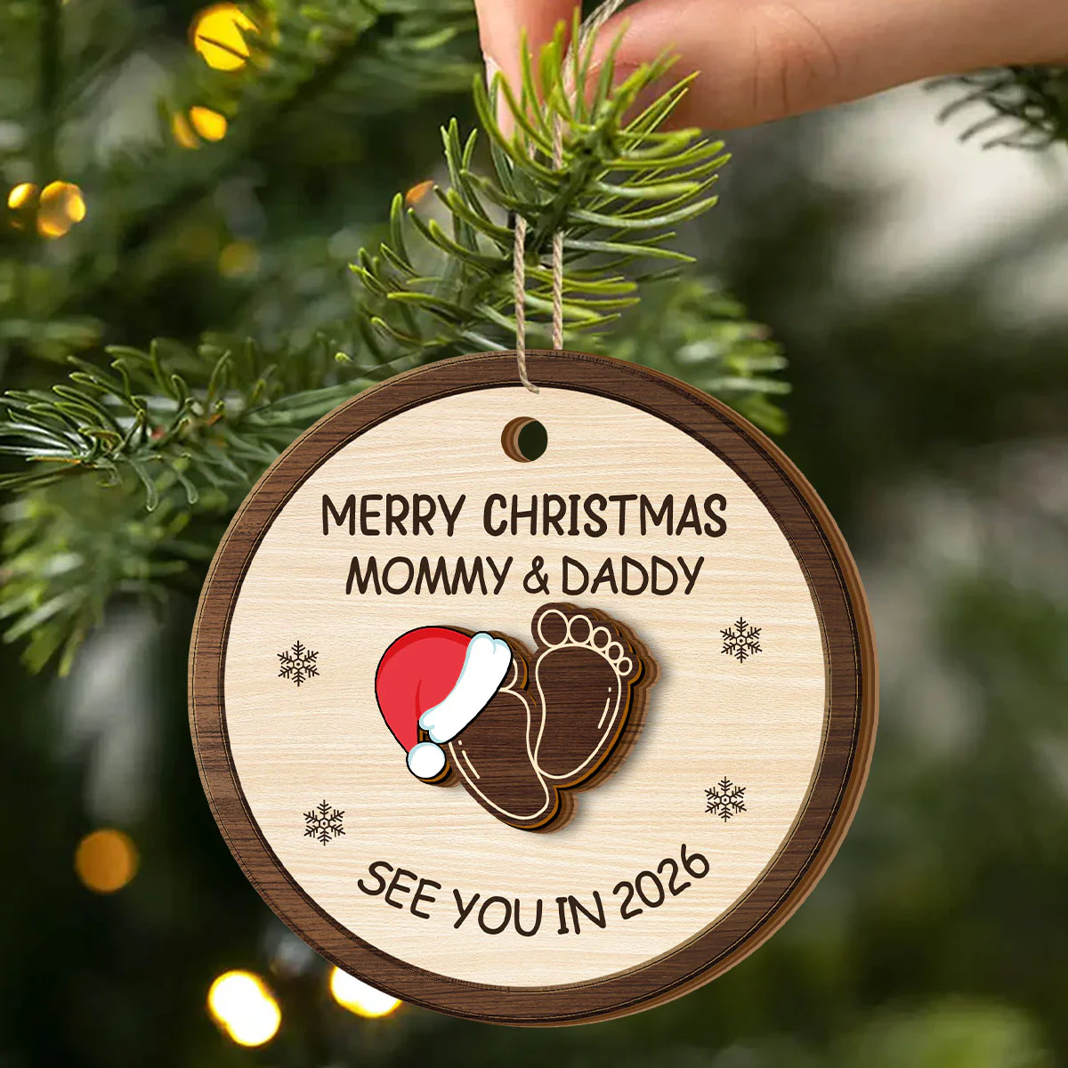 Christmas Baby Expecting - Personalized 2-Layered Wooden Ornament - Image 2