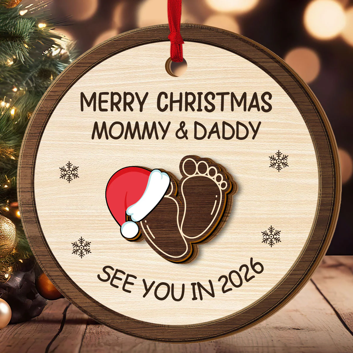 Christmas Baby Expecting - Personalized 2-Layered Wooden Ornament - Image 3