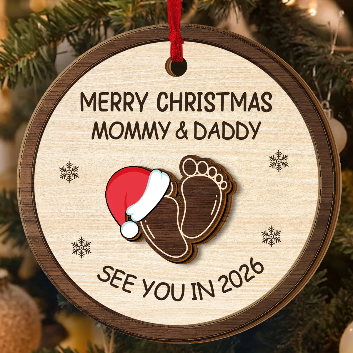 Christmas Baby Expecting - Personalized 2-Layered Wooden Ornament - Image 4