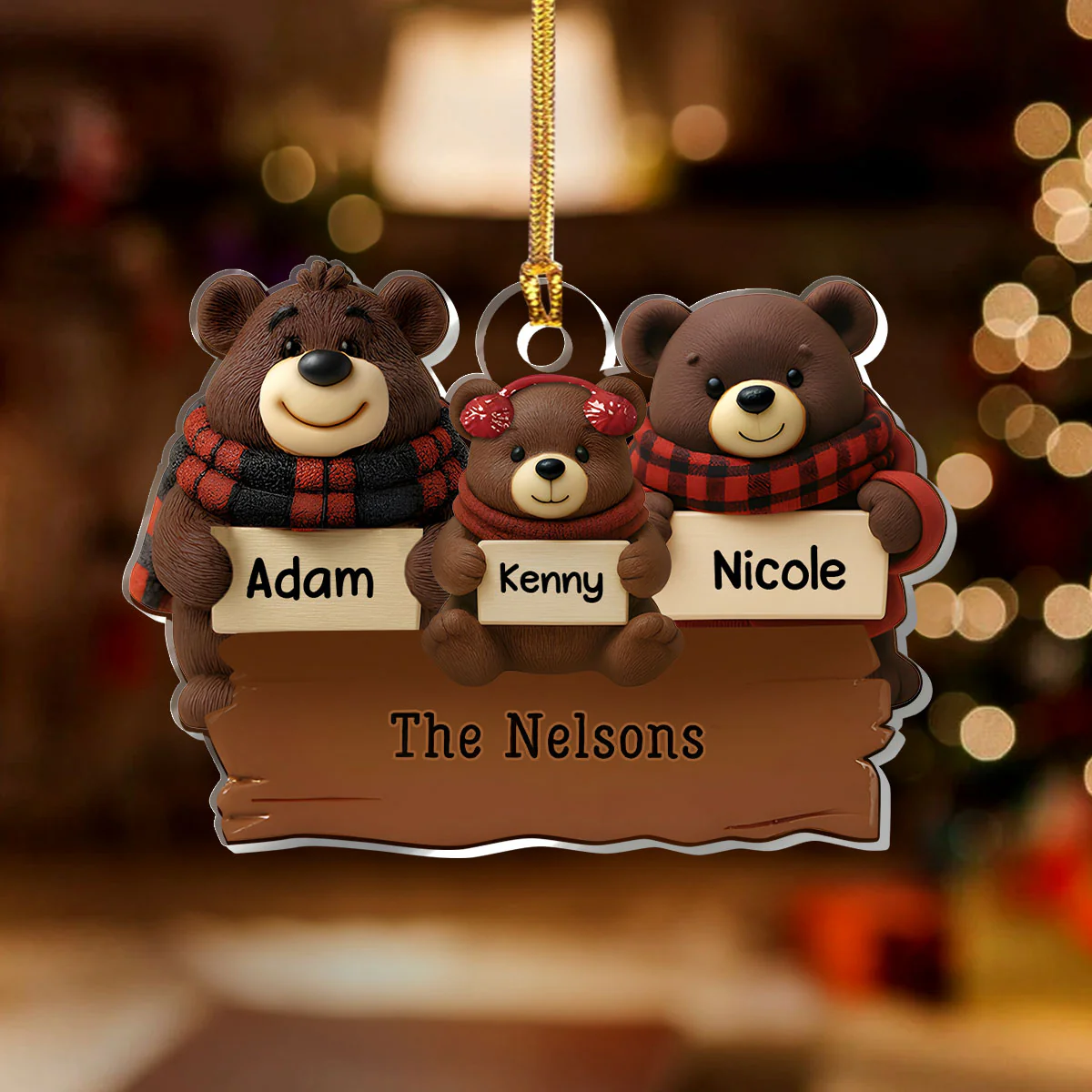 Christmas Bear Family - Personalized 1-Layer Acrylic Ornament - Image 2