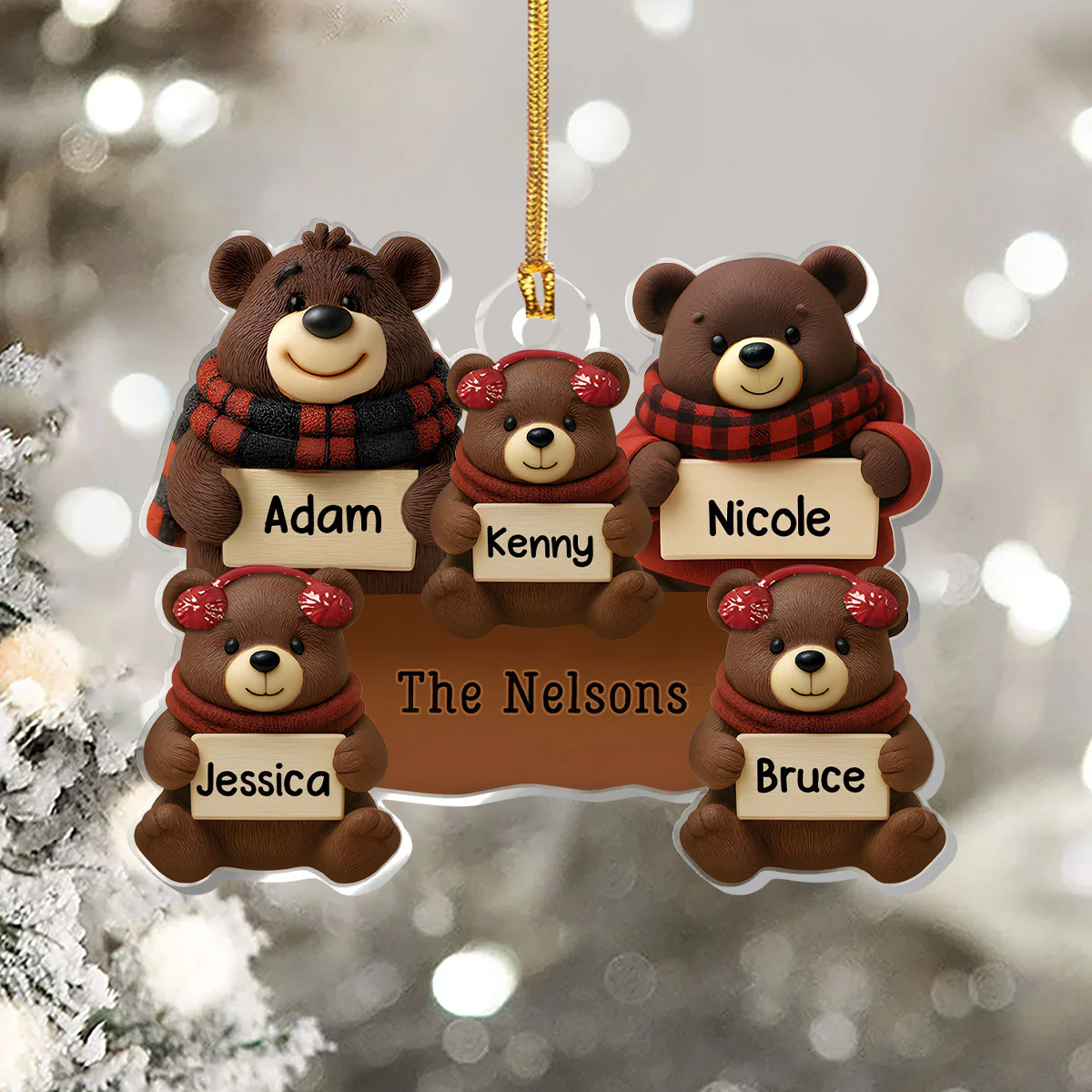 Christmas Bear Family - Personalized 1-Layer Acrylic Ornament - Image 5