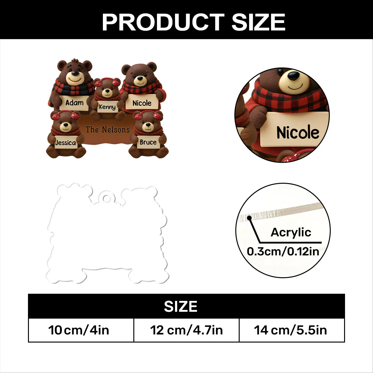 Christmas Bear Family - Personalized 1-Layer Acrylic Ornament - Image 7