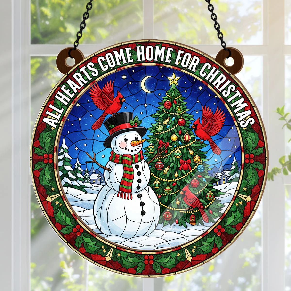 Christmas Cardinal - Personalized Window Hanging Suncatcher