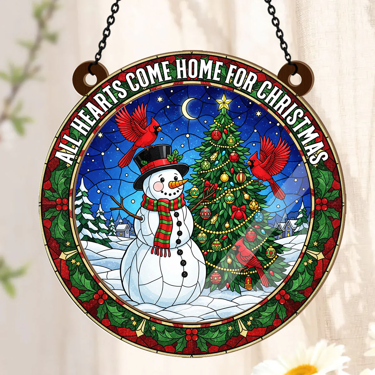 Christmas Cardinal - Personalized Window Hanging Suncatcher - Image 3