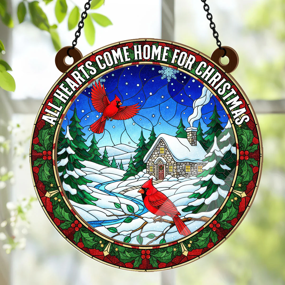 Christmas Cardinal - Personalized Window Hanging Suncatcher - Image 4