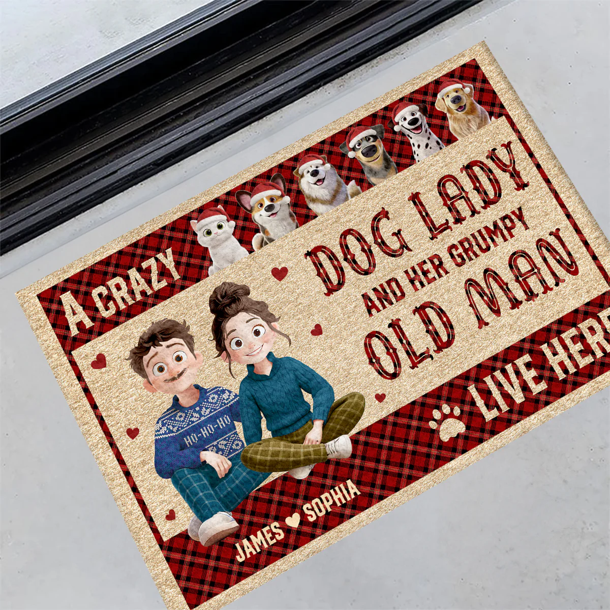 Christmas Couple Crazy Dod Lady And Grumpy Old Man - Personalized Doormat - Image 4