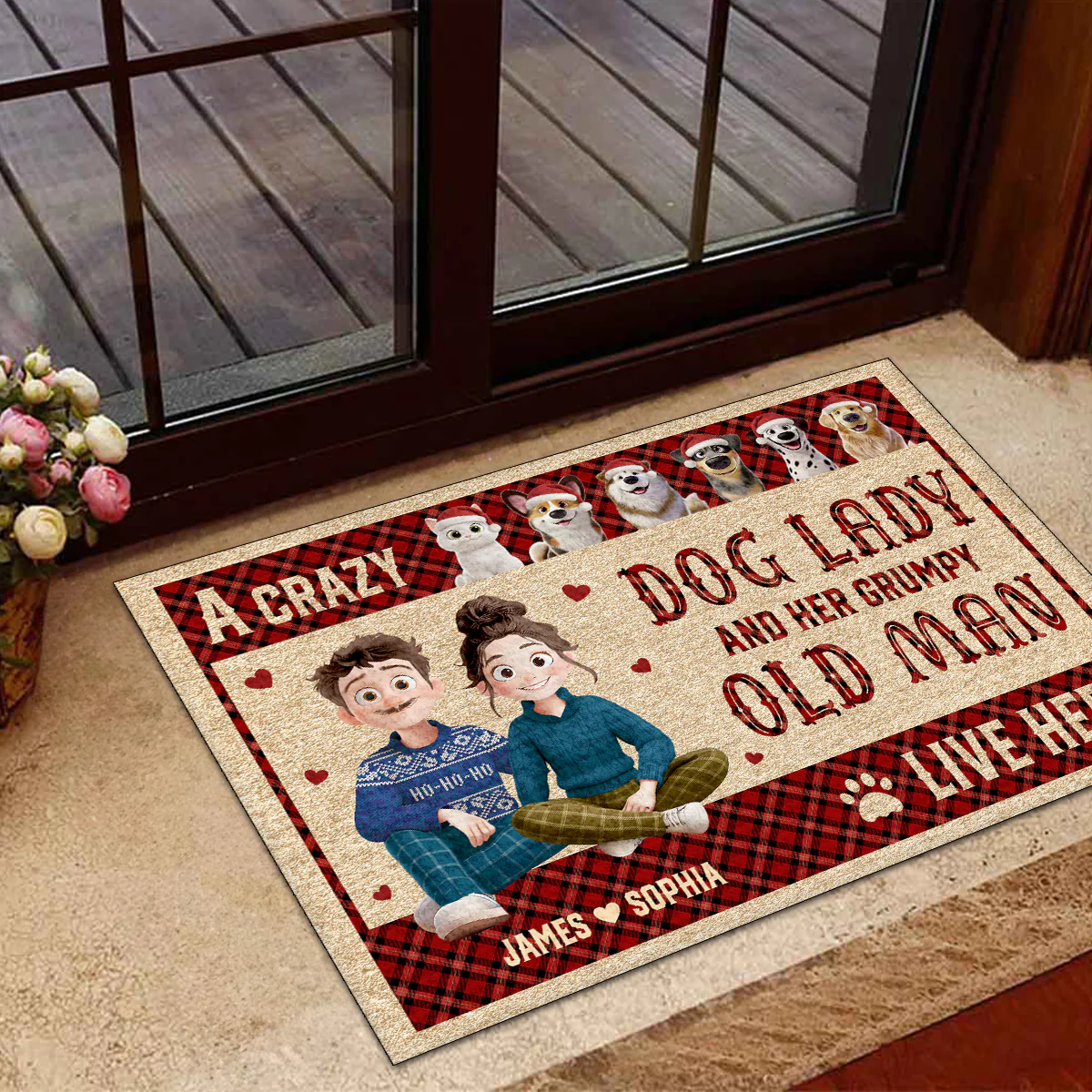 Christmas Couple Crazy Dod Lady And Grumpy Old Man - Personalized Doormat - Image 5