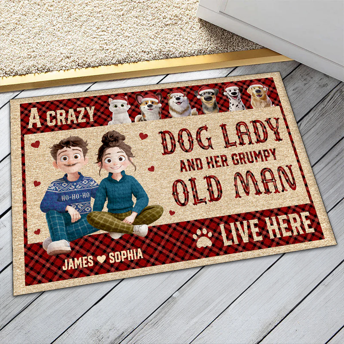 Christmas Couple Crazy Dod Lady And Grumpy Old Man - Personalized Doormat - Image 6