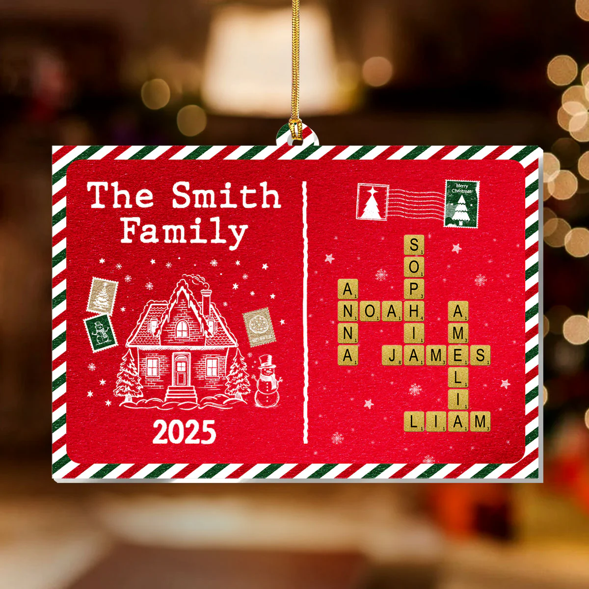 Christmas Crossword Family - Personalized 1-Layer Acrylic Ornament - Image 2