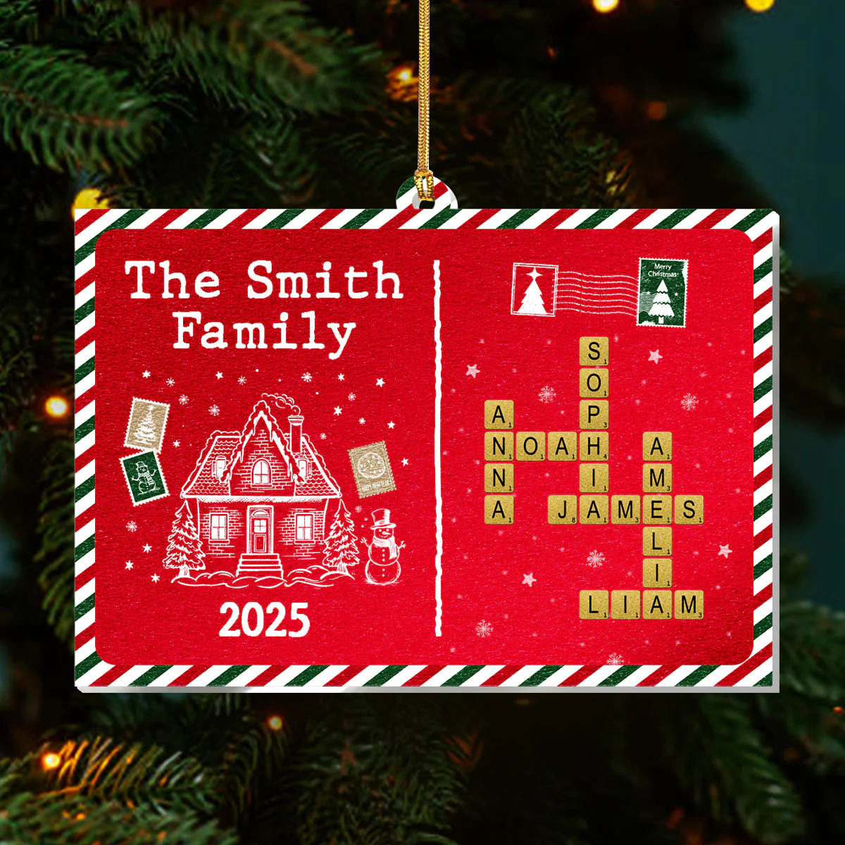 Christmas Crossword Family - Personalized 1-Layer Acrylic Ornament - Image 3