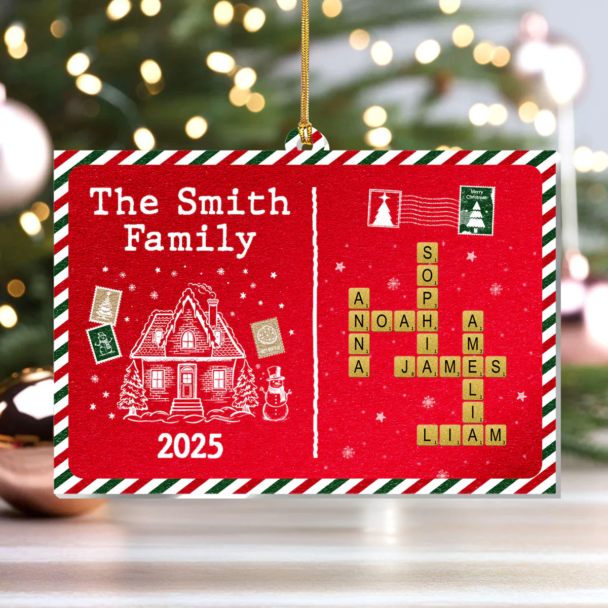 Christmas Crossword Family - Personalized 1-Layer Acrylic Ornament - Image 4