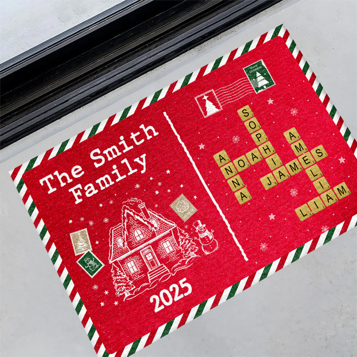 Christmas Crossword Family - Personalized Doormat - Image 4