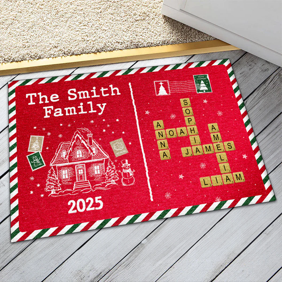 Christmas Crossword Family - Personalized Doormat - Image 6