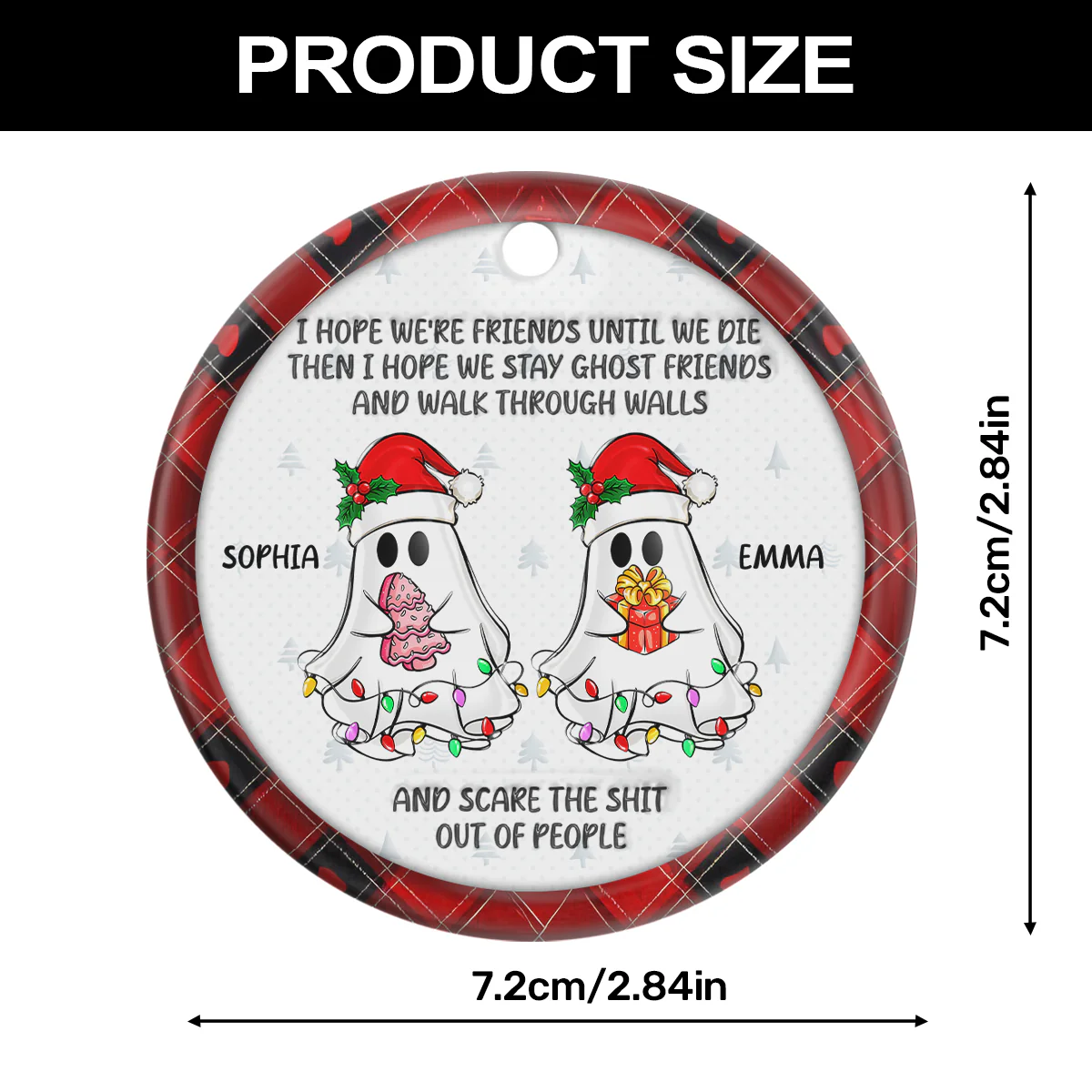 Christmas Ghost Friends - Personalized Round Shaped Ceramic Ornament - Image 7