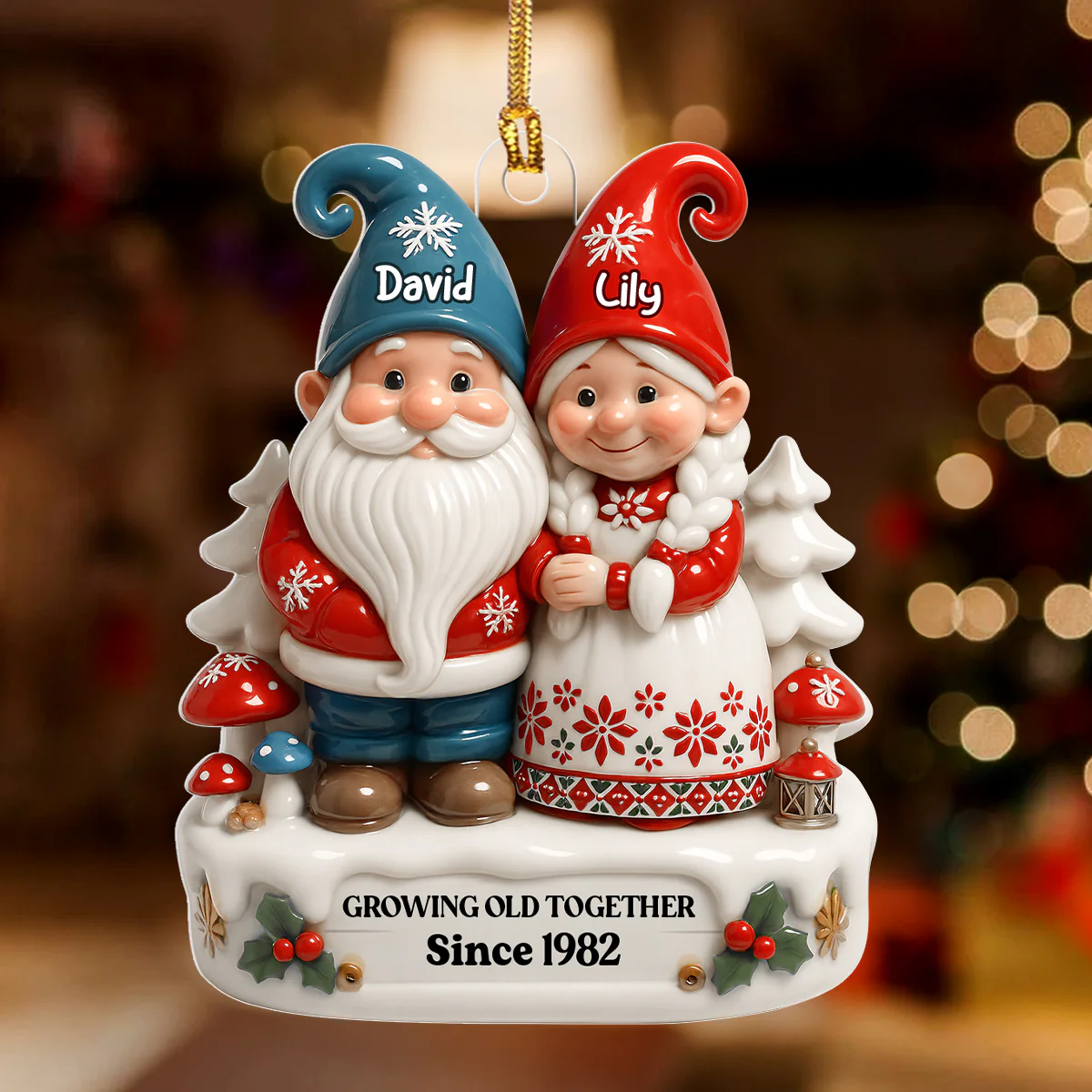 Christmas Gnome Couple - Personalized 1-Layer Acrylic Ornament - Image 2