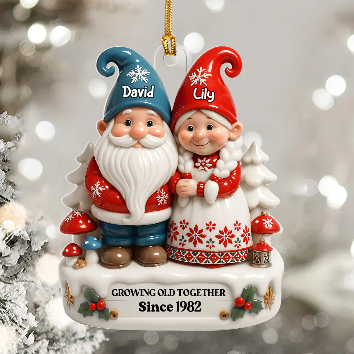 Christmas Gnome Couple - Personalized 1-Layer Acrylic Ornament - Image 5