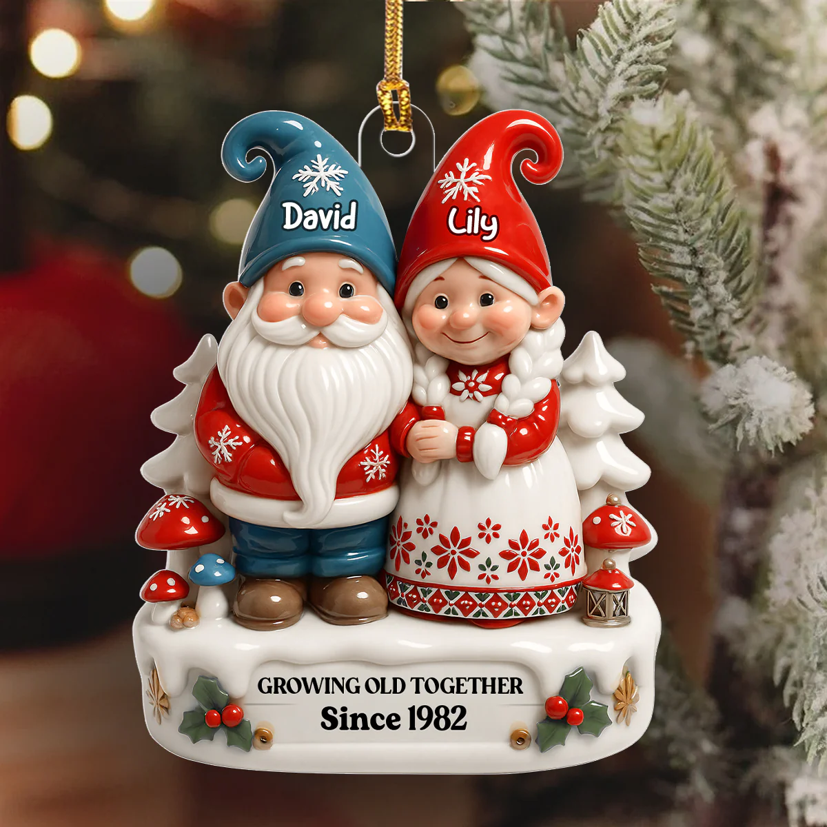 Christmas Gnome Couple - Personalized 1-Layer Acrylic Ornament - Image 6