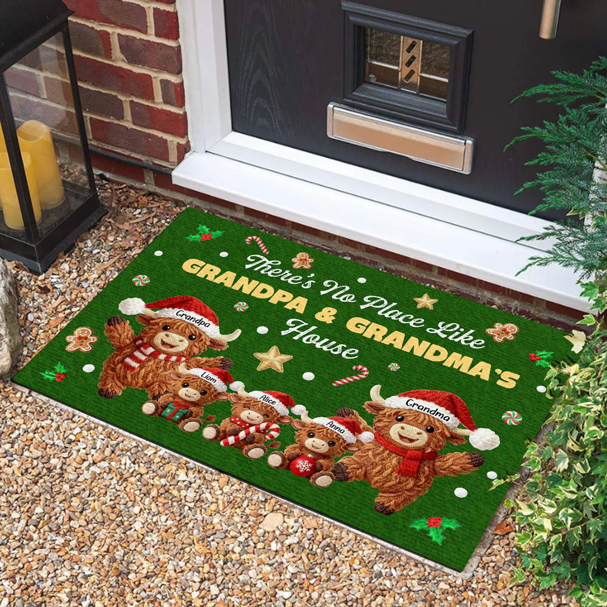 Christmas Grandma Grandkids Highland Cow - Personalized Doormat