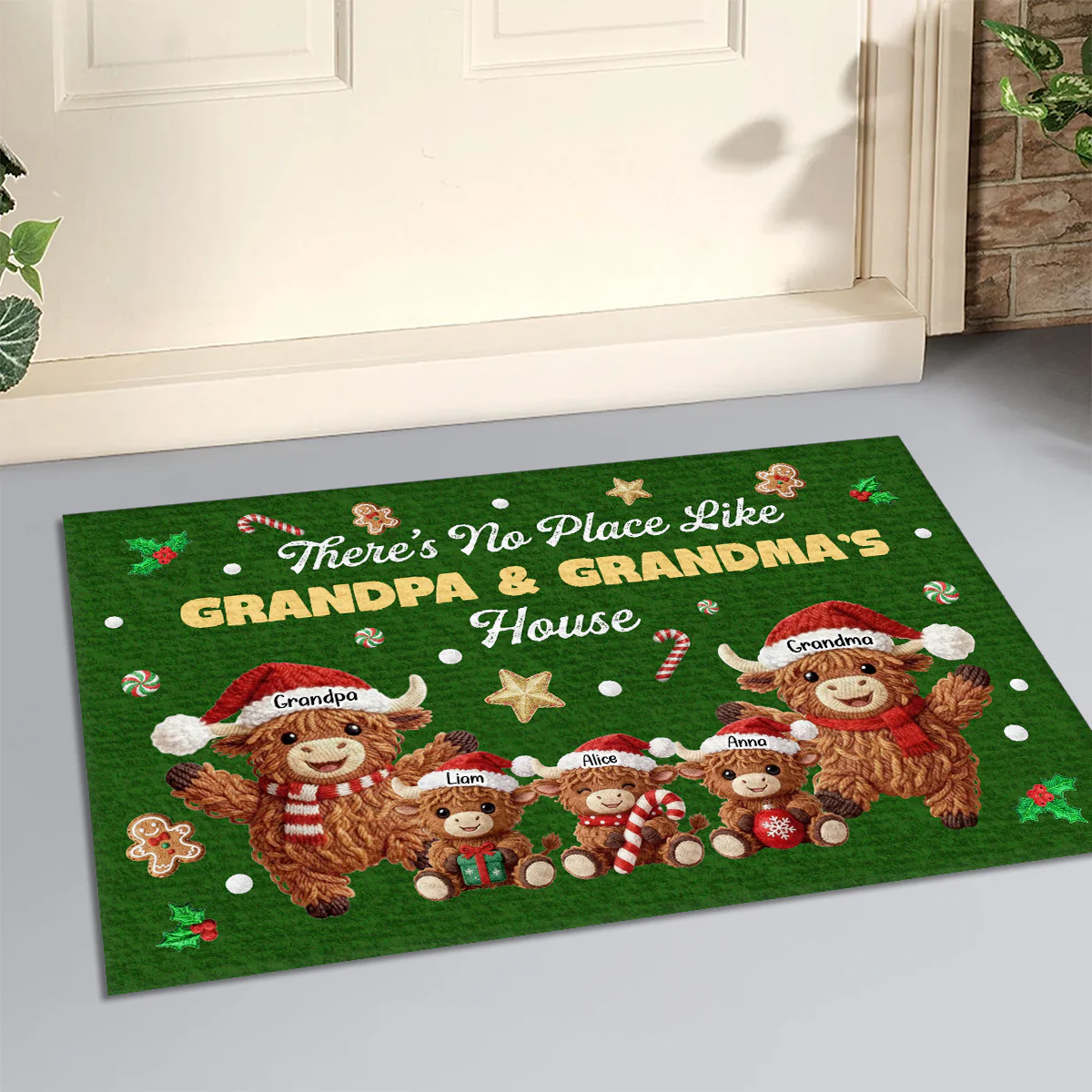 Christmas Grandma Grandkids Highland Cow - Personalized Doormat - Image 3