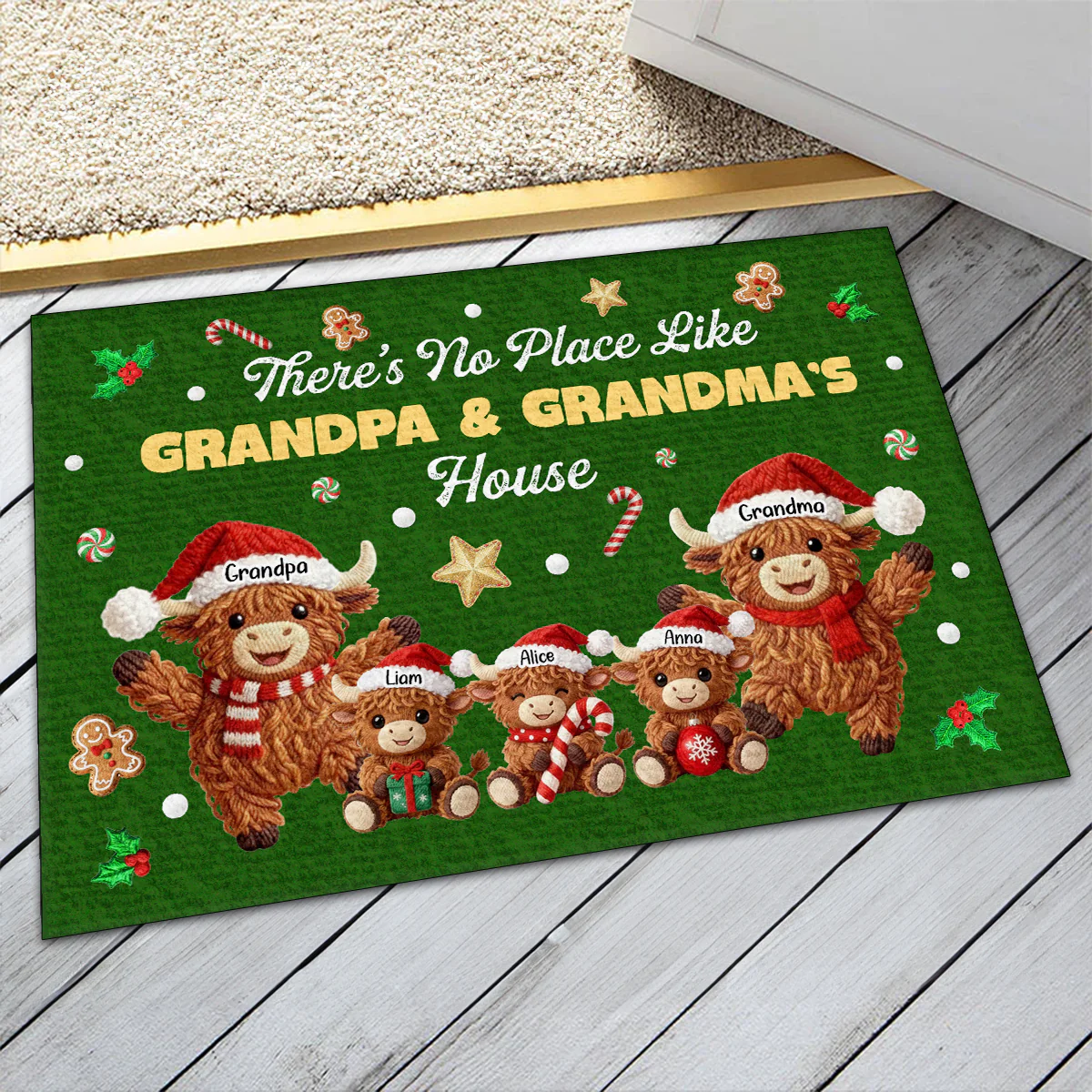Christmas Grandma Grandkids Highland Cow - Personalized Doormat - Image 6