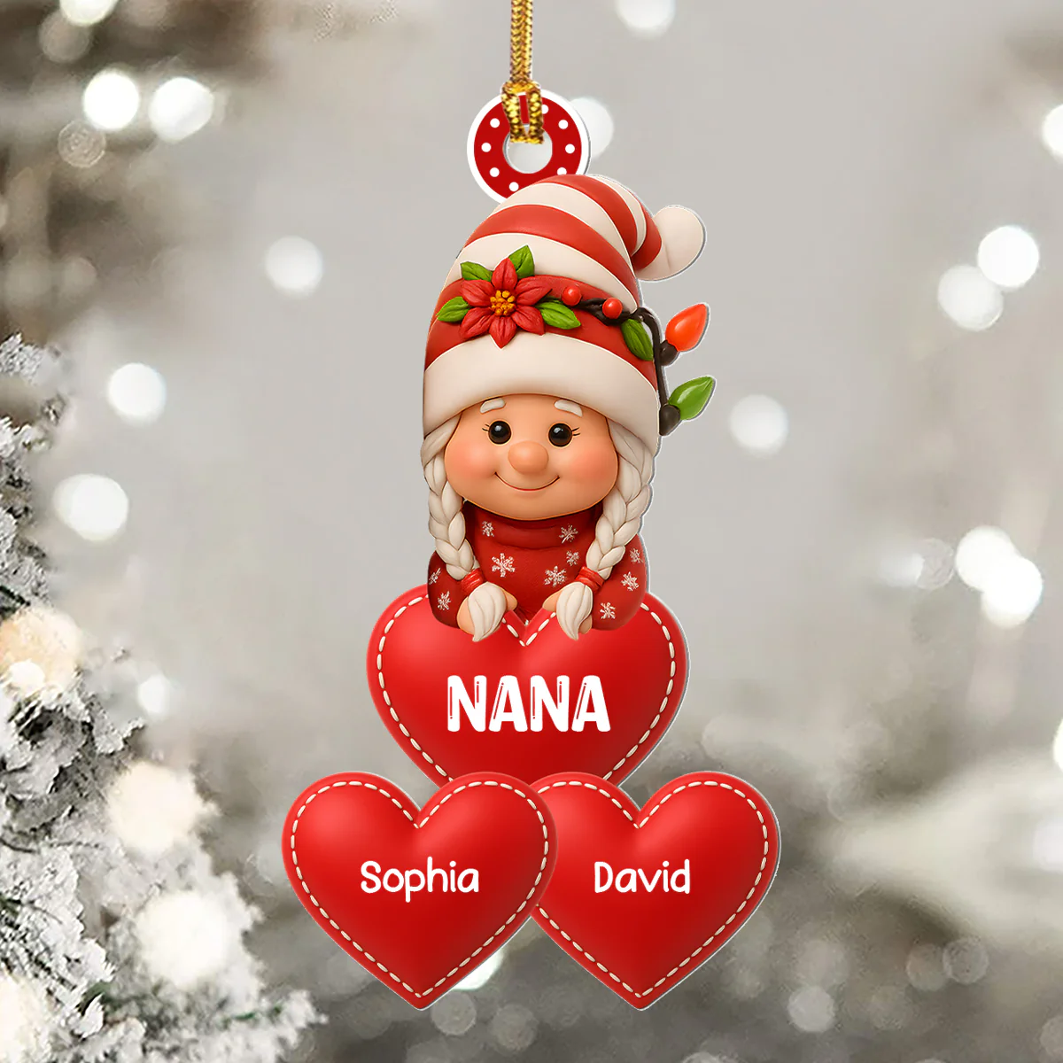 Christmas Grandma & Grandpa/Mom & Dad With Kid Names - Personalized 1-Layer Acrylic Ornament - Image 5