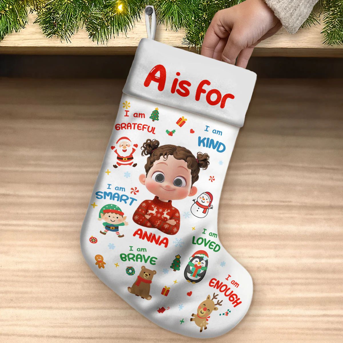 Christmas Kid Affirmation - Personalized Christmas Stocking - Image 3