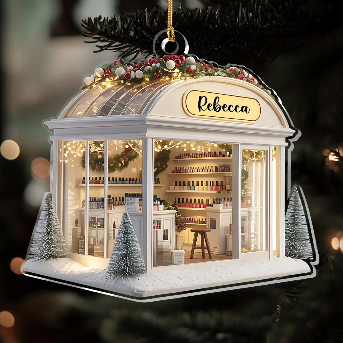 Christmas Nail Salon - Personalized 1-Layer Acrylic Ornament - Image 3