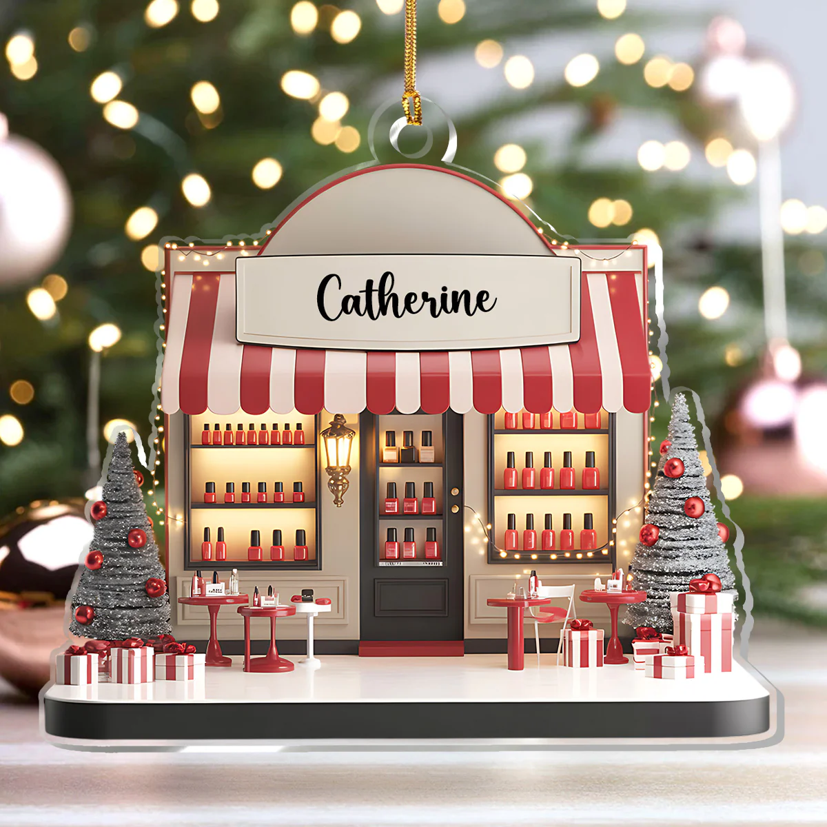 Christmas Nail Salon - Personalized 1-Layer Acrylic Ornament - Image 4