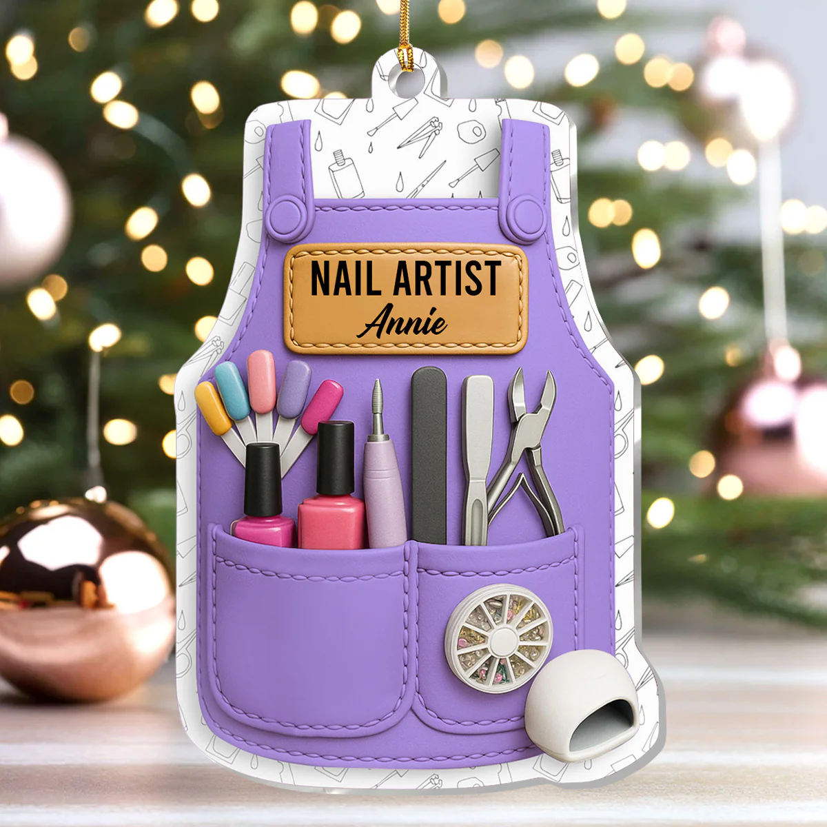 Christmas Nail Technician - Personalized 1-Layer Acrylic Ornament - Image 5