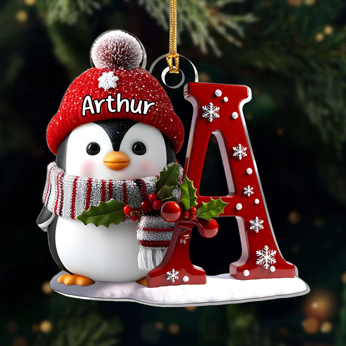 Christmas Penguin Alphabet - Personalized 1-Layer Acrylic Ornament