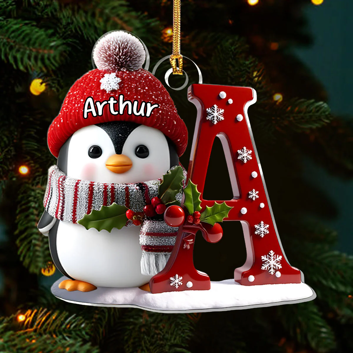 Christmas Penguin Alphabet - Personalized 1-Layer Acrylic Ornament - Image 3